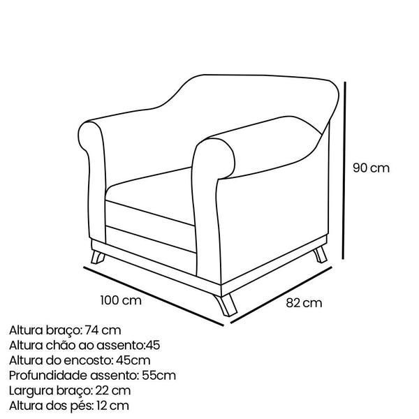 Imagem de Kit 2 Poltronas e Sofá Living 2 Lugares 1,60m Vênus Linho Pés Castanho - Pallazio