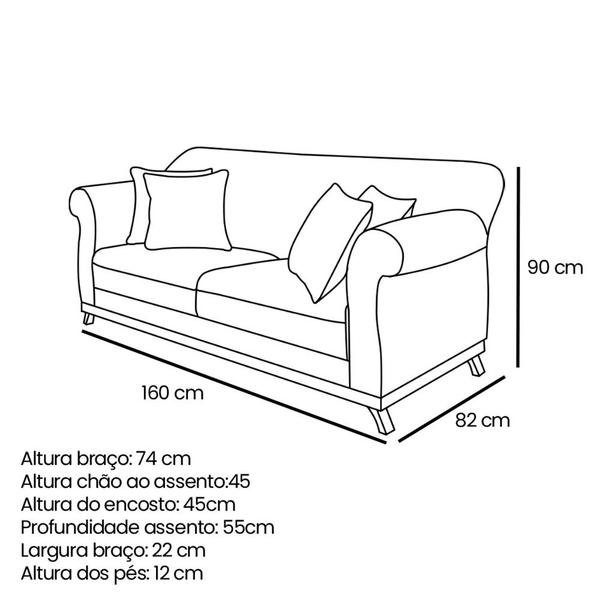 Imagem de Kit 2 Poltronas e Sofá Living 2 Lugares 1,60m Vênus Veludo Pés Castanho - Pallazio