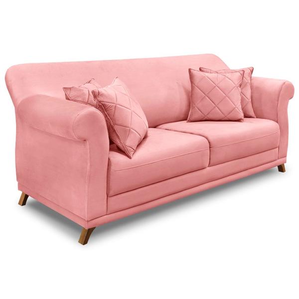 Imagem de Kit 2 Poltronas e Sofá Living 2 Lugares 1,60m Vênus Veludo Rosa Pés Castanho - Pallazio