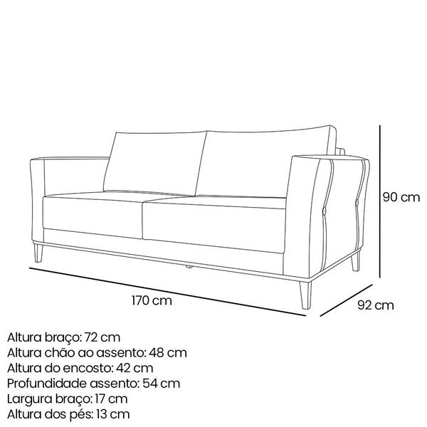 Imagem de Kit 2 Poltronas e Sofá Living 2 Lugares 1,70m Vega Linho Natural Pés Castanho - Pallazio