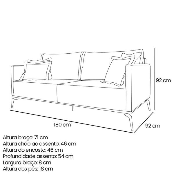 Imagem de Kit 2 Poltronas e Sofá Living 2 Lugares 1,80m Sirius Linho Pés Metálicos - Pallazio