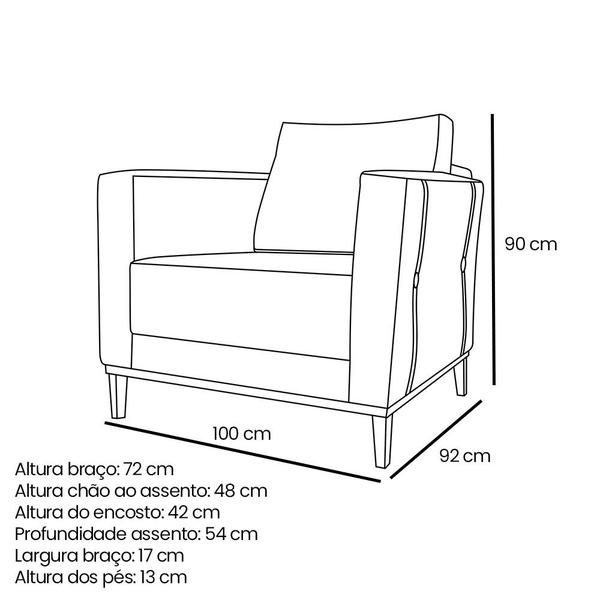 Imagem de Kit 2 Poltronas e Sofá Living 2 Lugares 1,90m Vega Linho Cinza Pés Castanho - Pallazio