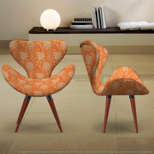 Imagem de Kit 2 Poltronas Egg Floral Marrom e Laranja Cadeira Decorativa com Base Fixa