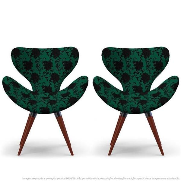 Imagem de Kit 2 Poltronas Egg Floral Preto e Verde Cadeira Decorativa com Base Fixa