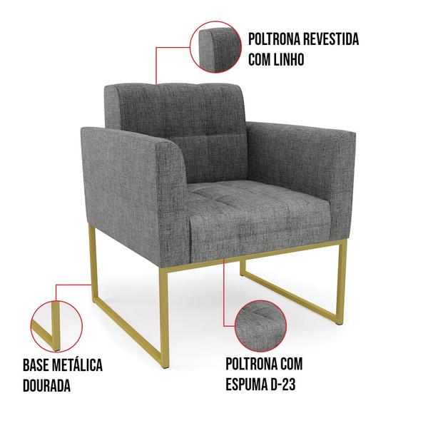 Imagem de Kit 2 Poltronas Elisa Linho Base Metálica Industrial Dourado - D'Rossi