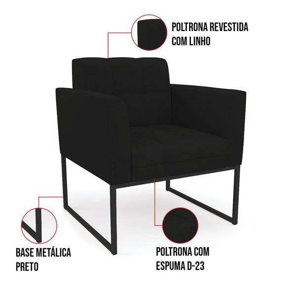 Imagem de Kit 2 Poltronas Elisa Linho Preto A79 Base Metálica Industrial Preto - D'Rossi