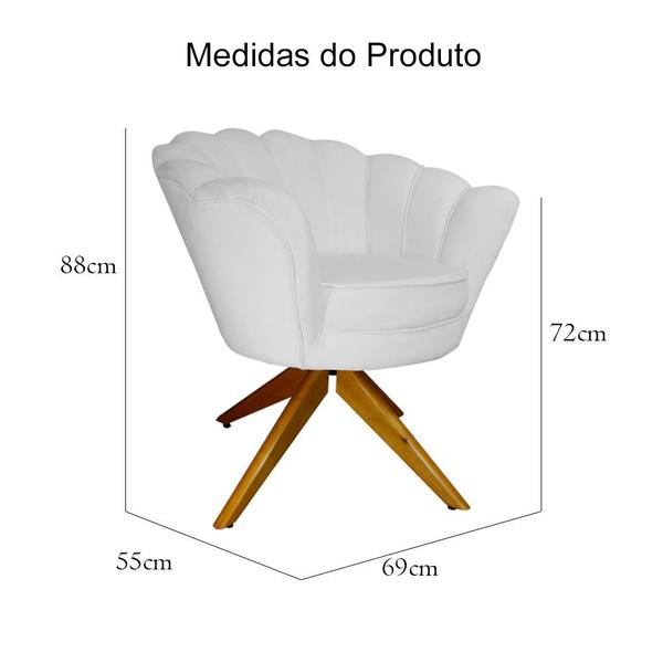 Imagem de Kit 2 Poltronas Estofada Com Base Giratória de Madeira Pétala Suede Branco - DL Decor