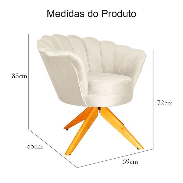 Imagem de Kit 2 Poltronas Estofada Com Base Giratória de Madeira Pétala Veludo Bege - DL Decor