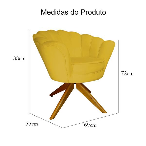 Imagem de Kit 2 Poltronas Estofada Com Base Giratória de Madeira Pétala Veludo Mostarda - DL Decor