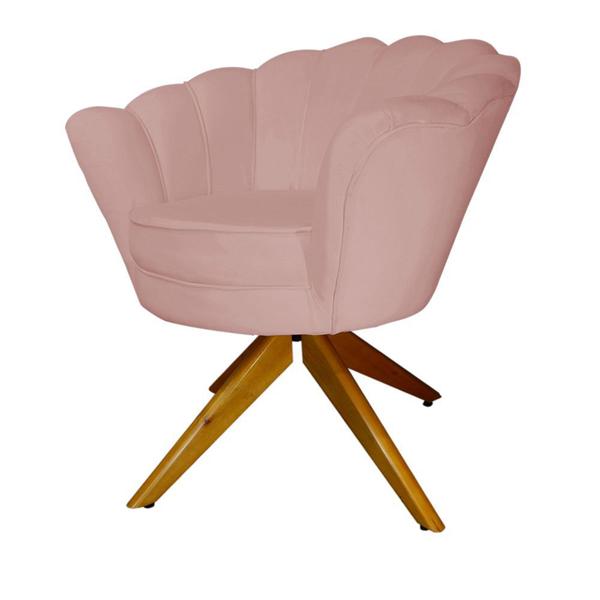 Imagem de Kit 2 Poltronas Estofada Com Base Giratória de Madeira Pétala Veludo Rosa Nude - DL Decor