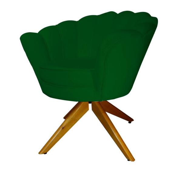 Imagem de Kit 2 Poltronas Estofada Com Base Giratória de Madeira Pétala Veludo Verde - DL Decor