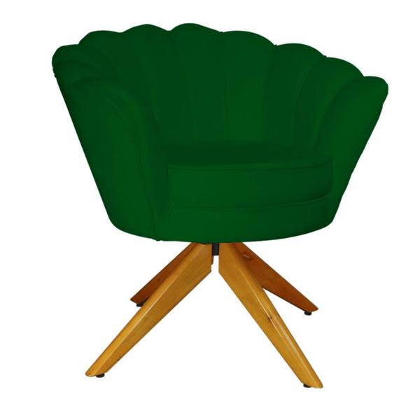 Imagem de Kit 2 Poltronas Estofada Com Base Giratória de Madeira Pétala Veludo Verde - DL Decor