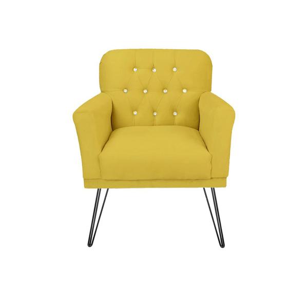 Imagem de Kit 2 Poltronas Estofada Para Recepção Com Pés de Ferro Anitta Suede Amarelo - DL Decor