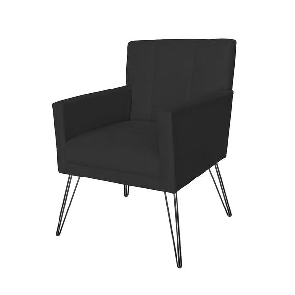 Imagem de Kit 2 Poltronas Estofadas Para Escritório Pés de Ferro Luiza Suede Preto - DL Decor