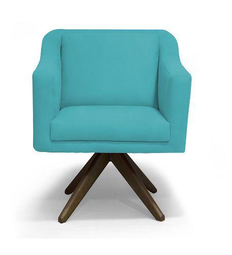 Imagem de Kit 2 Poltronas Gabriela Suede Azul Turquesa Base Giratória - MeuLar Decorações