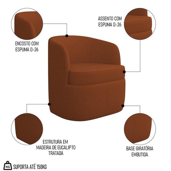 Imagem de Kit 2 Poltronas Giratória Decorativa Para Sala Dandara K04 Bouclê Terracota - Mpozenato