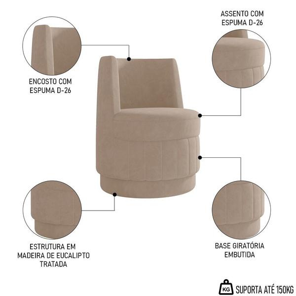 Imagem de Kit 2 Poltronas Giratória Decorativa para Sala Isa K04 Veludo Bege - Mpozenato