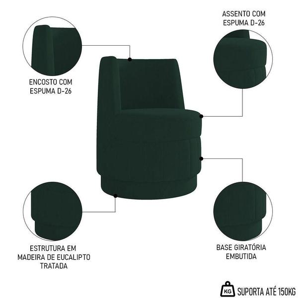 Imagem de Kit 2 Poltronas Giratória Decorativa Para Sala Isa K04 Veludo Verde - Mpozenato