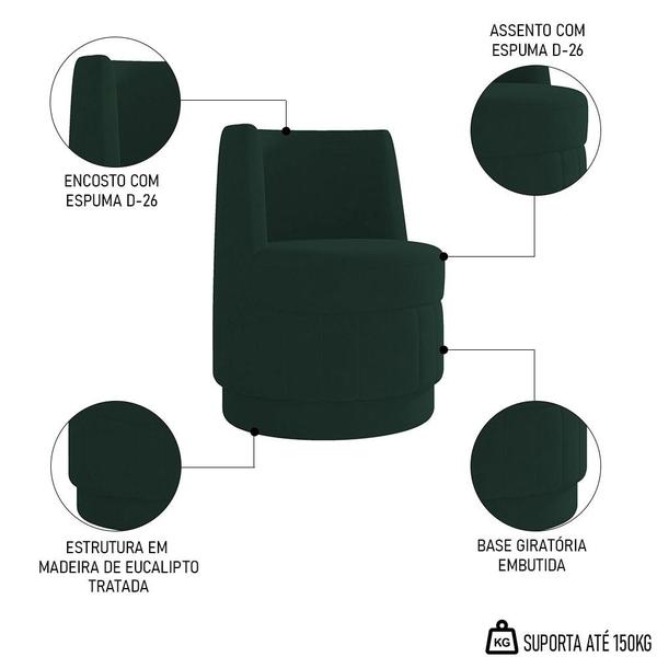 Imagem de Kit 2 Poltronas Giratória Decorativa para Sala Isa K04 Veludo Verde - Mpozenato