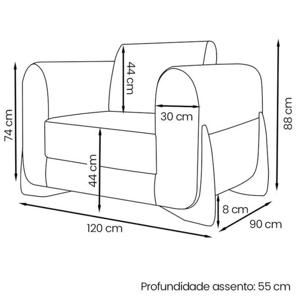 Imagem de Kit 2 Poltronas Jolie 1 Lugar Pes Boomerang Linho Natural Ezz