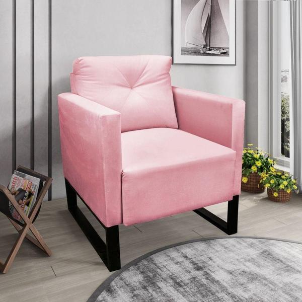 Imagem de Kit 2 Poltronas Luisa Suede Industrial Metálica Preto D01 Rosa Bebê