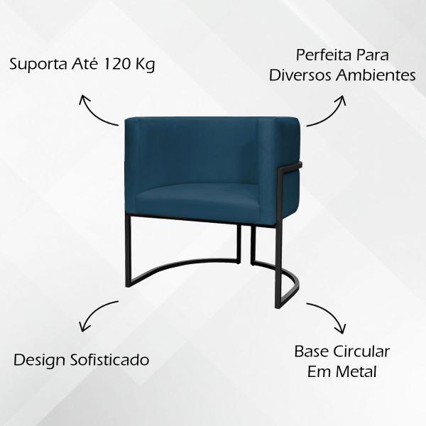 Imagem de Kit 2 Poltronas Luna Decorativa Suede Cores Base Ferro Preta