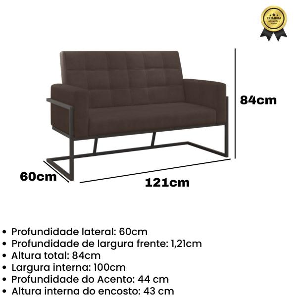 Imagem de Kit 2 Poltronas Namoradeira Base de ferro para Recepção Sala de Estar Decorativa Cadeira Estofada Resistente Escritório Manicure