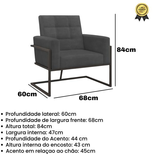 Imagem de Kit 2 Poltronas Namoradeira Base de ferro para Sala de Espera Decorativa Cadeira Estofada Resistente Escritório Recepção Manicure