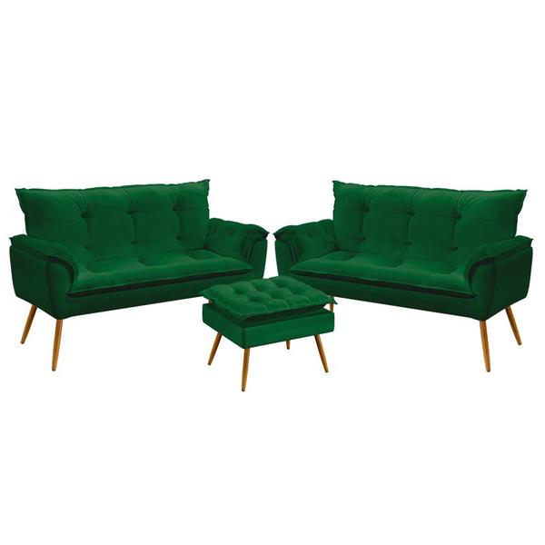 Imagem de Kit 2 Poltronas Namoradeira Beta com Puff Lunar Sued Verde Aradecor