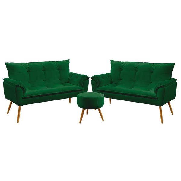 Imagem de Kit 2 Poltronas Namoradeira Beta com Puff Solar Suede Verde Aradecor