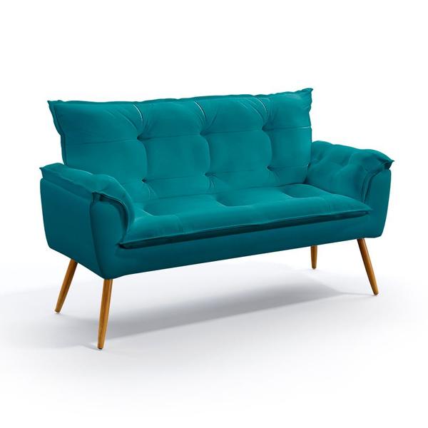 Imagem de Kit 2 Poltronas Namoradeira Beta Suede Azul Turquesa Aradecor