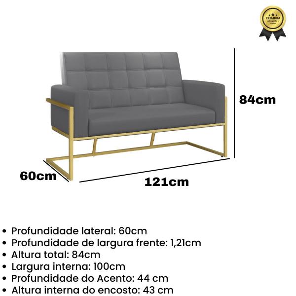 Imagem de Kit 2 Poltronas  Namoradeira material sintético Base de ferro Dourada para Escritório Sala de Estar Decorativa Estofada Recepção