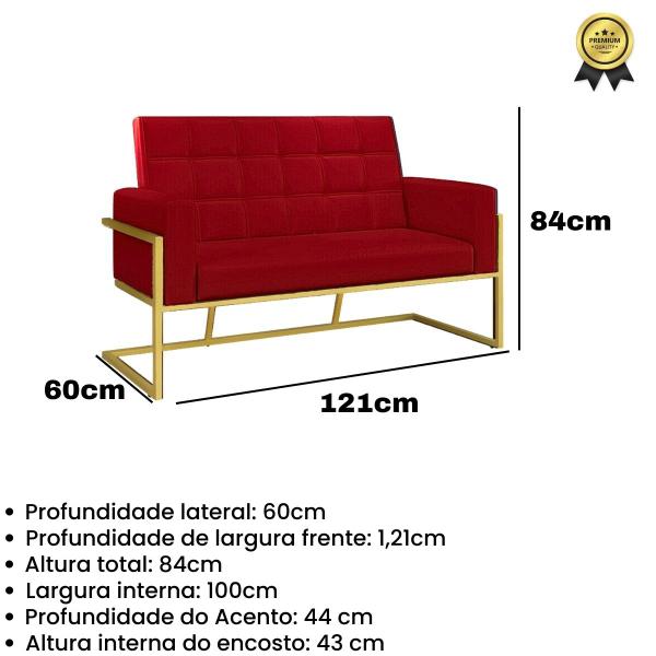 Imagem de Kit 2 Poltronas  Namoradeira material sintético Base de ferro Dourada para Escritório Sala de Estar Decorativa Estofada Recepção