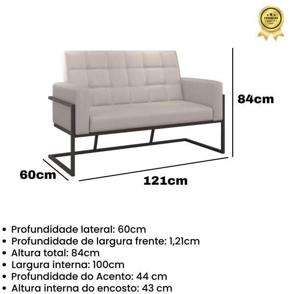 Imagem de Kit 2 Poltronas + Namoradeira material sintético Base de ferro para Escritório Sala de Estar Decorativa Cadeira Estofada Resistente Recepção Manicure