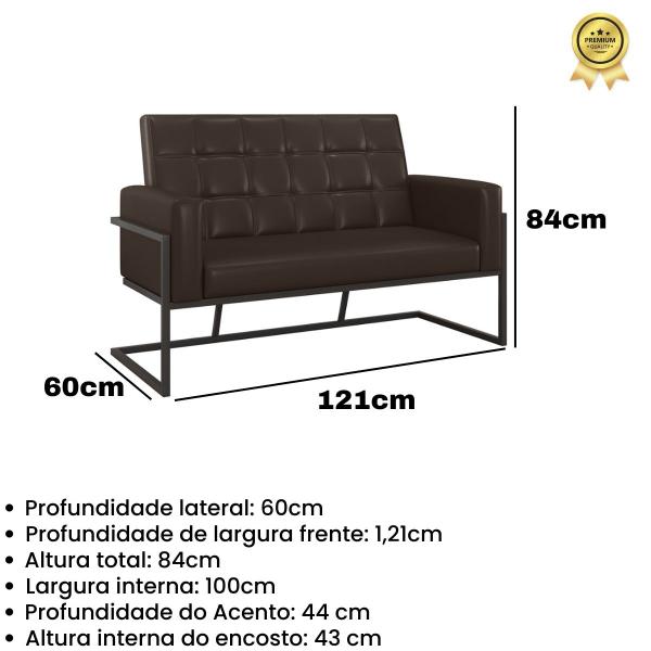 Imagem de Kit 2 Poltronas + Namoradeira material sintético Base de ferro para Escritório Sala de Estar Decorativa Cadeira Estofada Resistente Recepção Manicure