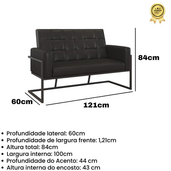 Imagem de Kit 2 Poltronas + Namoradeira material sintético Base de ferro para Escritório Sala de Estar Decorativa Cadeira Estofada Resistente Recepção Manicure