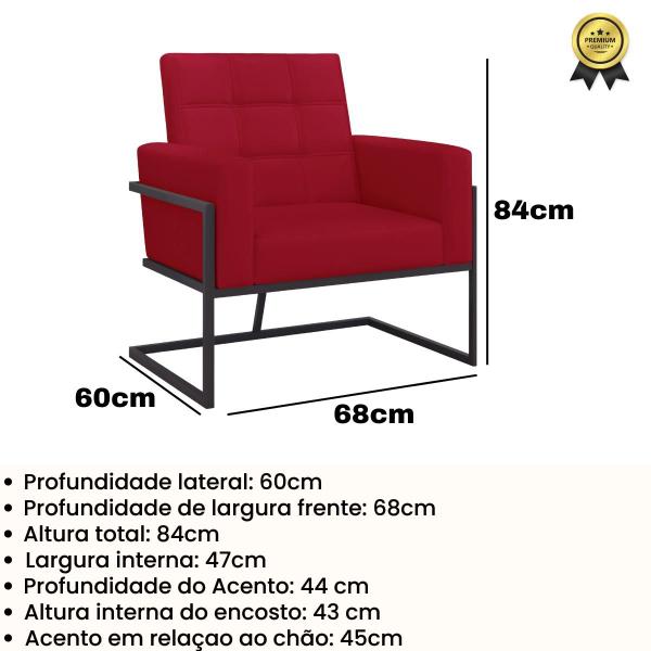 Imagem de Kit 2 Poltronas Namoradeira material sintético Base de ferro para Recepção Sala de Estar Decorativa Cadeira Estofada Resistente Escritório Manicure