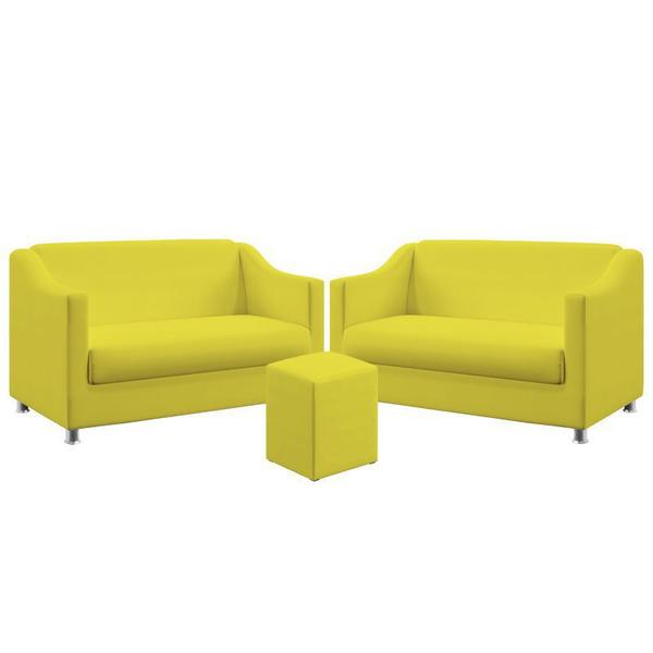 Imagem de Kit 2 Poltronas Namoradeiras Decorativas Alya e Puff Izar Sued Amarelo Aradecor