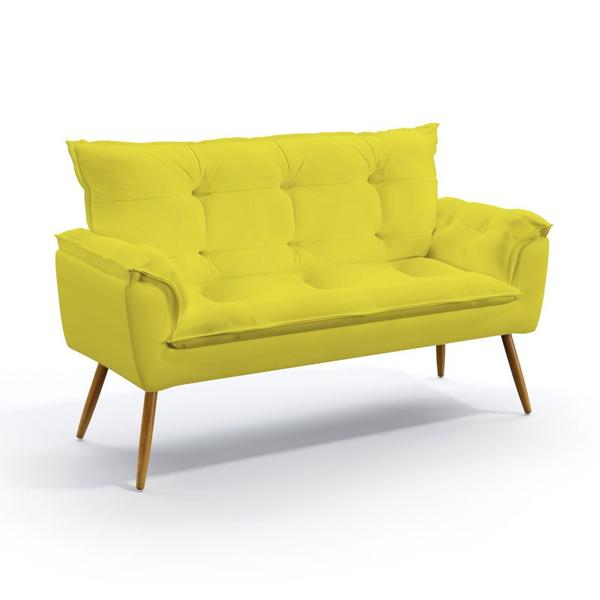 Imagem de Kit 2 Poltronas Namoradeiras Decorativas Beta e Puff Solar Sued Amarelo Aradecor