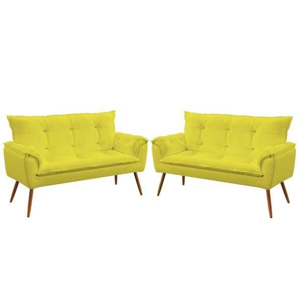 Imagem de Kit 2 Poltronas Namoradeiras Decorativas Estofadas Beta Sued Amarelo Aradecor