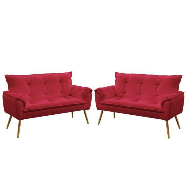 Imagem de Kit 2 Poltronas Namoradeiras Decorativas Estofadas Para Sala De Estar Opala Sued Vermelho Aradecor