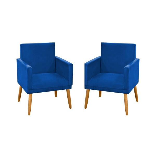 Imagem de Kit 2 Poltronas Nina Decorativa p/ Sala Suede Azul Royal