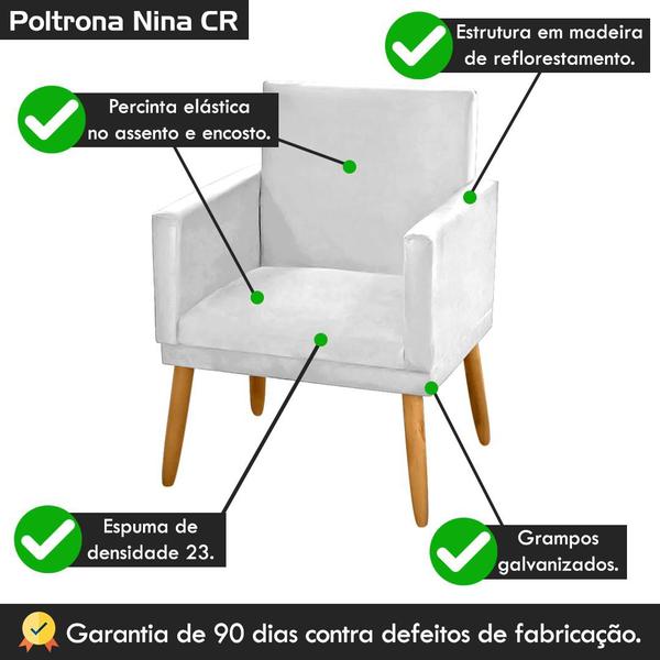 Imagem de Kit 2 Poltronas Nina Decorativa Sala De Estar Suede Branco