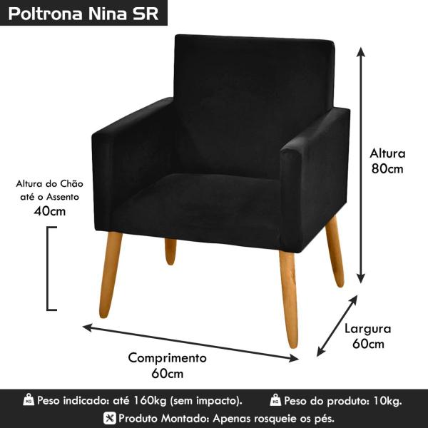 Imagem de kit 2 Poltronas Nina Decorativas Escritório material sintético Preto