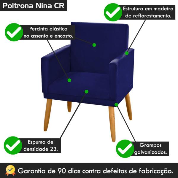 Imagem de kit 2 Poltronas Nina Decorativas  Luxo material sintético Azul Marinho