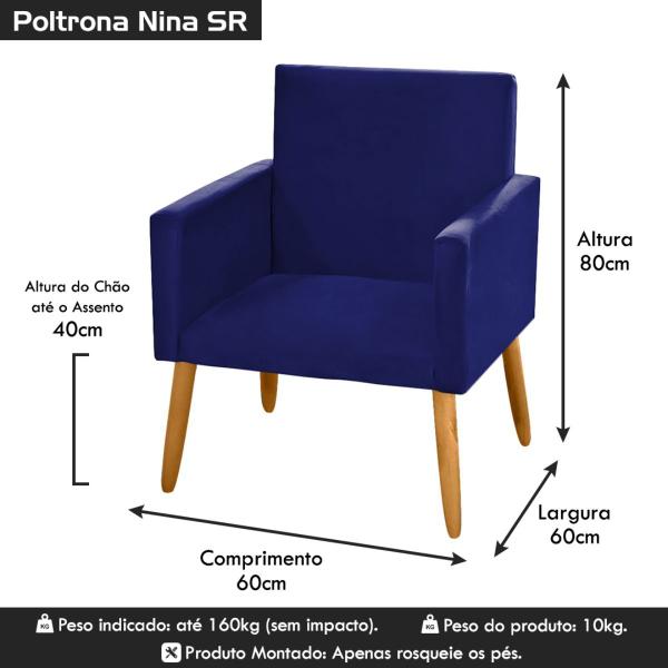 Imagem de kit 2 Poltronas Nina Decorativas material sintético Azul Marinho