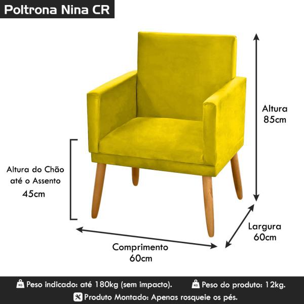 Imagem de kit 2 Poltronas Nina Decorativas Tecido Suede Amarelo