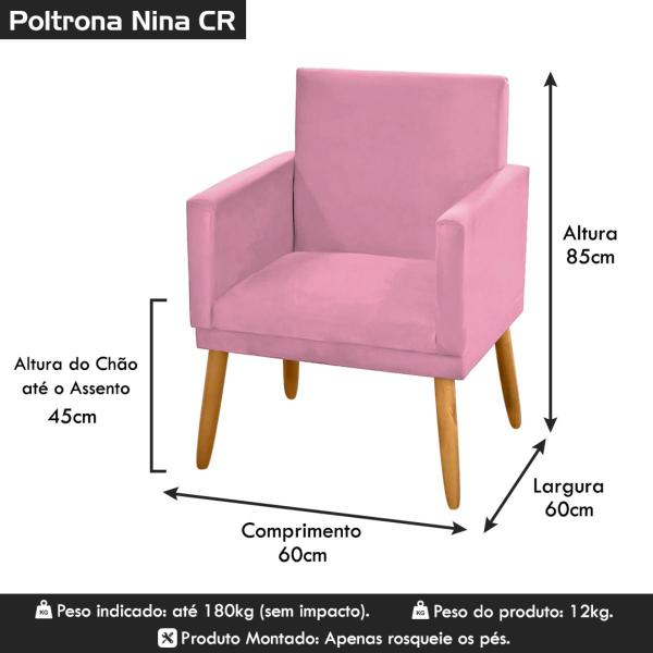 Imagem de kit 2 Poltronas Nina Decorativas Tecido Suede Rosa