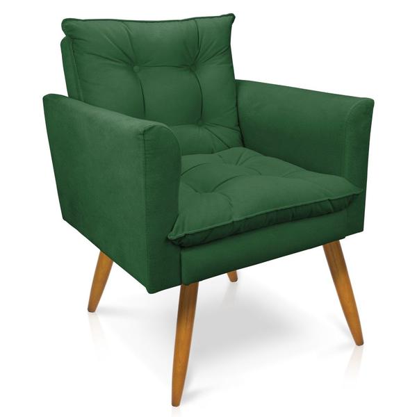 Imagem de Kit 2 Poltronas Olivia Suede Verde Pés Palito Castanho - Pallazio