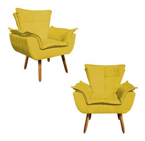 Imagem de Kit 2 Poltronas Opala Cadeira Decorativa Suede Amarelo